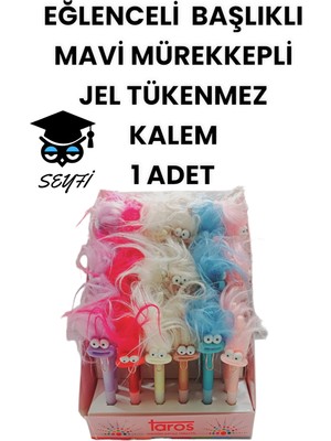 Belirtilmemiş Eğlenceli Başlıklı Ince Uçlu Jel Tükenmez Kalem Mavi Mürekkep