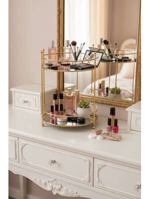 Iki Katlı Ayna ile Şık ve Fonksiyonel Makyaj Organizeri