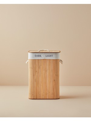 Katlanabilir 2 Bölmeli Bambu Çamaşır Sepeti, Şık ve Pratik Tasarım