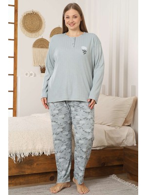 Glisa Kadın Büyük Beden Çiçek Nakışlı Düğmeli Ince Mevsimlik Kadın Pijama Takımı