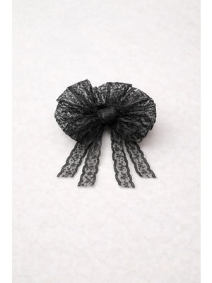 Nati Co Siyah Dantel Kurdeleli Lastik Toka | Kız Çocuk Şık Saç Tokası ( 1 Adet )