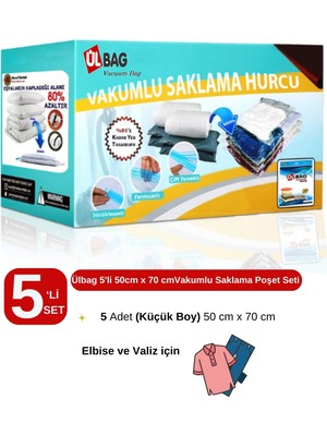 5'li Vakumlu Poşet Seti, 50X70 Cm, Yastık, Elbise ve Bavul Için