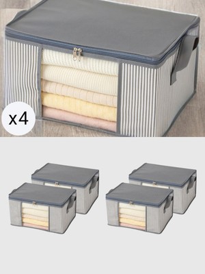 4'lü Antrasit Çizgili Pencereli Bavul Içi Düzenleyici Set