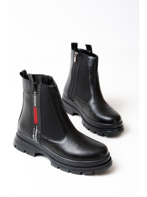 Zerenyus ZRİN-086 Premium Siyah Fashion Aksesuarlı Fermuarlı Günlük Kadın Bot