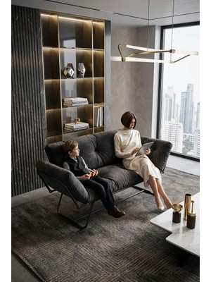 AVYNA Premium Mekanizmalı Yataklı Kanepe | Kolları Açılan Ikili Koltuk | Milano Tasarım | Yumuşak Sırt Destekli - Füme