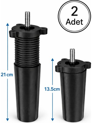 Ergün Store 2 Adet Ayarlı Destek Ayağı 13X21 cm M8 Siyah Gizli Ayak Mobilya Koltuk Baza Koltuk Dolap Tv Ünitesi Ayak