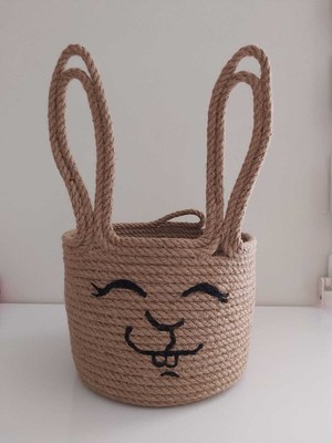 Şık Hasır Sepet Tavşan Tasarımlı Organizer, Dekorasyon ve Sunum Için 18X13 cm