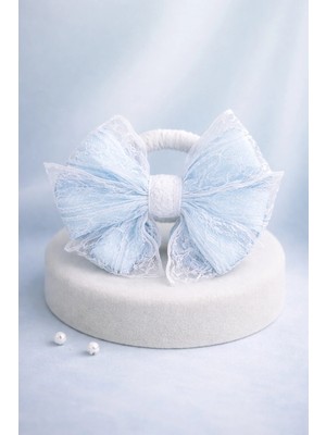 Nati Co Prenses Model Açık Mavi Dantel Fiyonk Toka | Yumuşak Havlu Lastikli ( 1 Adet )