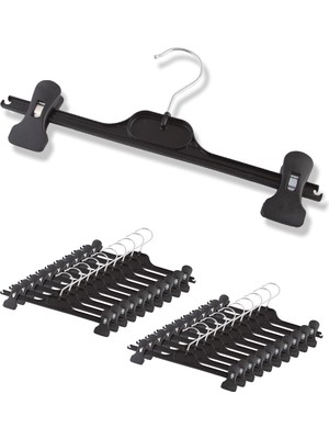 Mandallı Pantolon ve Etek Askısı Seti, Siyah Plastik Askı, 20 Adet