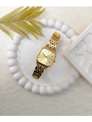 Gold Renkli Klasik Lüks Kadın Saat -Sarı Kadranlı