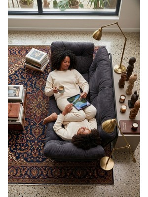 AVYNA Yataklı Ikili Kanepe | Kolları Açılan Koltuk | Modern Tasarım Çekyat | Dinlenme Koltuğu - Füme