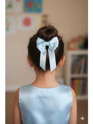 Nati Co Açık Mavi Saten Fiyonk Saç Tokası | Şık Lastik Toka ( 1 Adet )