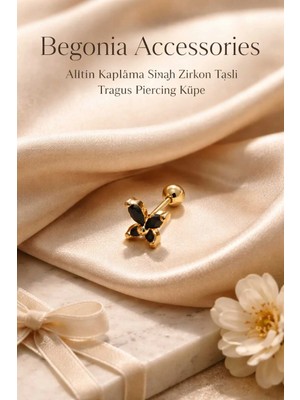 Begonia Accessories 316L Cerrahi Çelik Altın Kaplama Kararmaz Alerji Yapmaz Zirkon Taş Figür Unisex Tragus Küpe Piercing