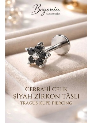 Begonia Accessories 316L Cerrahi Çelik Paslanmaz Kararmaz Alerji Yapmaz Zirkon Taşlı Figürlü Unisex Tragus Küpe Piercing