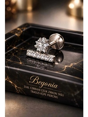 Begonia Accessories 316L Cerrahi Çelik Paslanmaz Kararmaz Alerji Yapmaz Zirkon Taşlı Figürlü Unisex Tragus Küpe Piercing
