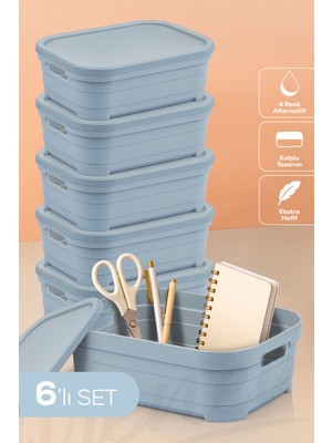 6'lı Mavi Kapaklı 2,8 Litre Saklama Kutusu Seti