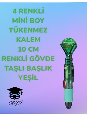 Belirtilmemiş 4 Renkli  Mini Boy Tükenmez Kalem 10 cm  Renkli Gövde Taşlı Başlık Çok Renkli Tükenmez Kalem