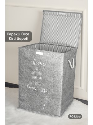 Gri Keçe Kapaklı Çok Amaçlı Çamaşır ve Saklama Kutusu