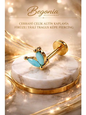 Begonia Accessories 316L Cerrahi Çelik Altın Kaplama Kararmaz Alerji Yapmaz Zirkon Taş Figür Unisex Tragus Küpe Piercing