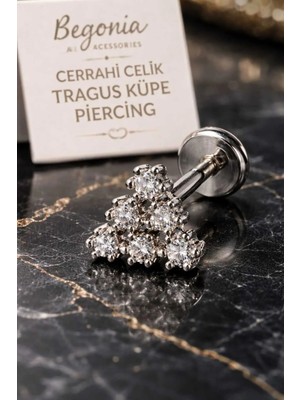 Begonia Accessories 316L Cerrahi Çelik Paslanmaz Kararmaz Alerji Yapmaz Zirkon Taşlı Figürlü Unisex Tragus Küpe Piercing