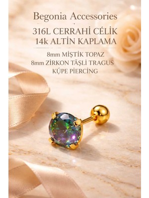 Begonia Accessories 316L Cerrahi Çelik Altın Kaplama Kararmaz Alerji Yapmaz Zirkon Taş Figür Unisex Tragus Küpe Piercing