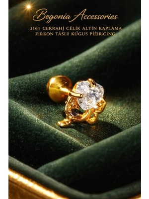 Begonia Accessories 316L Cerrahi Çelik Altın Kaplama Kararmaz Alerji Yapmaz Zirkon Taş Figür Unisex Tragus Küpe Piercing