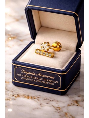 Begonia Accessories 316L Cerrahi Çelik Altın Kaplama Kararmaz Alerji Yapmaz Zirkon Taş Figür Unisex Tragus Küpe Piercing