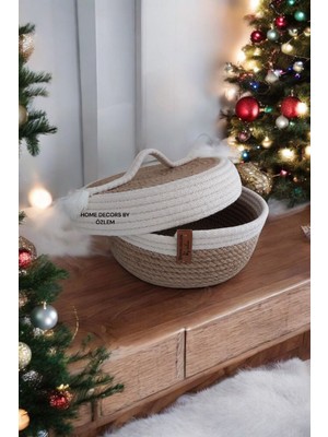 Şık Hasır Kapaklı Sepet, 20X8 Cm, Organizer ve Dekorasyon Için Ideal