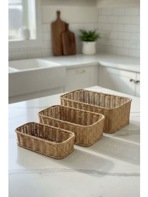 3'lü Rattan Sepet Seti, Dekoratif ve Çok Amaçlı Organizer, Ev Düzenleyici