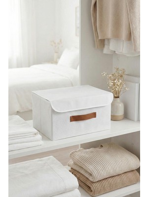 Orta Boy Beyaz Kapaklı Çok Amaçlı Dolap Içi Saklama Kutusu