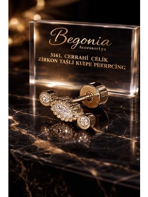 Begonia Accessories 316L Cerrahi Çelik Paslanmaz Kararmaz Alerji Yapmaz Zirkon Taşlı Figürlü Unisex Tragus Küpe Piercing