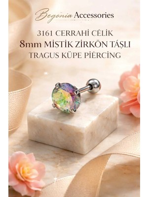 Begonia Accessories 316L Cerrahi Çelik Paslanmaz Kararmaz Alerji Yapmaz Zirkon Taşlı Figürlü Unisex Tragus Küpe Piercing