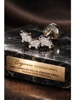 Begonia Accessories 316L Cerrahi Çelik Paslanmaz Kararmaz Alerji Yapmaz Zirkon Taşlı Figürlü Unisex Tragus Küpe Piercing