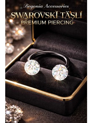 Begonia Accessories 316L Cerrahi Çelik Şambala Helix, Septum, Tragus, Labret Siyah Kaplama Piercing