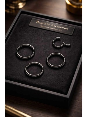 Begonia Accessories 316L Cerrahi Çelik Antialerjik Kıkırdak Tragus Helix Piercing 3 Adet Kilitli Halka Set