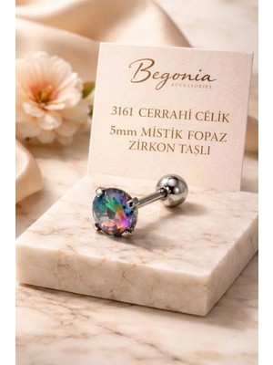 Begonia Accessories 316L Cerrahi Çelik Paslanmaz Kararmaz Alerji Yapmaz Zirkon Taşlı Figürlü Unisex Tragus Küpe Piercing