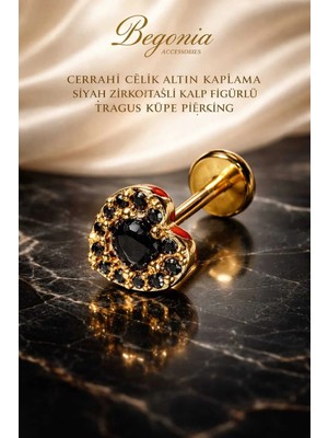 Begonia Accessories 316L Cerrahi Çelik Altın Kaplama Kararmaz Alerji Yapmaz Zirkon Taş Figür Unisex Tragus Küpe Piercing