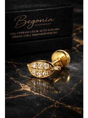 Begonia Accessories 316L Cerrahi Çelik Altın Kaplama Kararmaz Alerji Yapmaz Zirkon Taş Figür Unisex Tragus Küpe Piercing