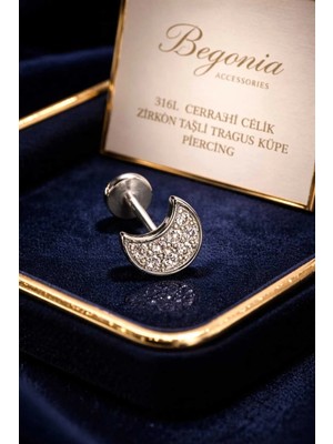 Begonia Accessories 316L Cerrahi Çelik Paslanmaz Kararmaz Alerji Yapmaz Zirkon Taşlı Figürlü Unisex Tragus Küpe Piercing