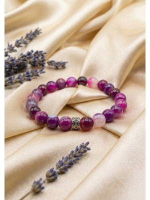 MMİF Doğal Akik Taşı Bileklik 8mm Kadın ve Erkek Mor Nazaraetkili