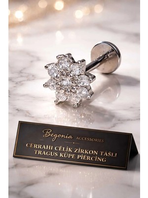 Begonia Accessories 316L Cerrahi Çelik Paslanmaz Kararmaz Alerji Yapmaz Zirkon Taşlı Figürlü Unisex Tragus Küpe Piercing