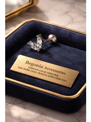 Begonia Accessories 316L Cerrahi Çelik Paslanmaz Kararmaz Alerji Yapmaz Zirkon Taşlı Figürlü Unisex Tragus Küpe Piercing
