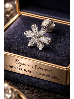 Begonia Accessories 316L Cerrahi Çelik Paslanmaz Kararmaz Alerji Yapmaz Zirkon Taşlı Figürlü Unisex Tragus Küpe Piercing
