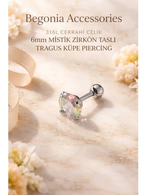Begonia Accessories 316L Cerrahi Çelik Paslanmaz Kararmaz Alerji Yapmaz Zirkon Taşlı Figürlü Unisex Tragus Küpe Piercing