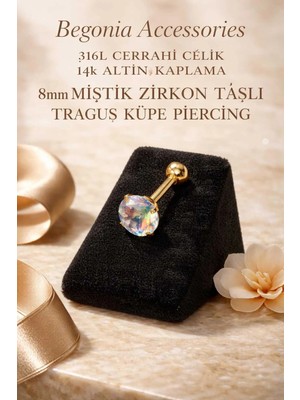Begonia Accessories 316L Cerrahi Çelik Altın Kaplama Kararmaz Alerji Yapmaz Zirkon Taş Figür Unisex Tragus Küpe Piercing