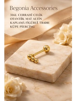 Begonia Accessories 316L Cerrahi Çelik Altın Kaplama Kararmaz Alerji Yapmaz Zirkon Taş Figür Unisex Tragus Küpe Piercing