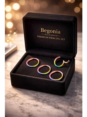 Begonia Accessories 316L Cerrahi Çelik Antialerjik Kıkırdak Tragus Helix Piercing 3 Adet Kilitli Halka Set