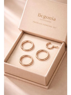 Begonia Accessories 316L Cerrahi Çelik Antialerjik Kıkırdak Tragus Helix Piercing 3 Adet Kilitli Halka Set