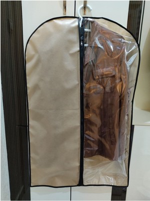 5'li Takım Elbise Kılıfı Seti, Şeffaf Pvc, Bej, 64X100 cm