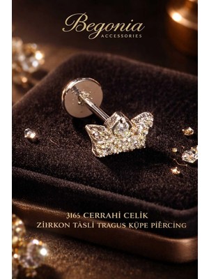 Begonia Accessories 316L Cerrahi Çelik Paslanmaz Kararmaz Alerji Yapmaz Zirkon Taşlı Figürlü Unisex Tragus Küpe Piercing